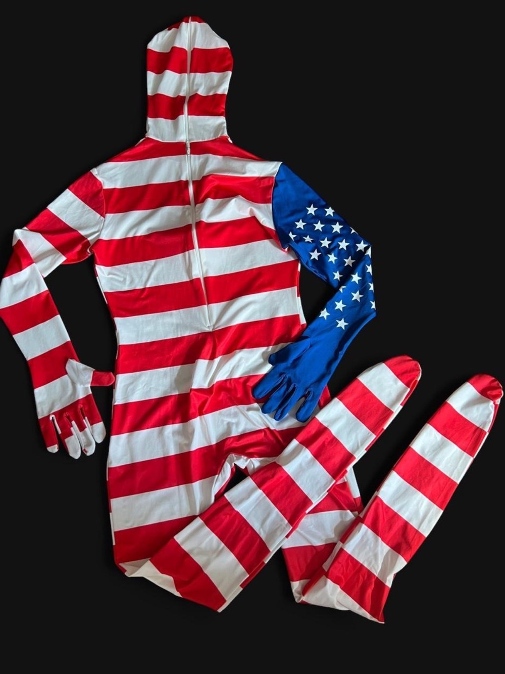 Spirit Red, White & Blue Stars and Stripe One-Piece Hoodie Suit